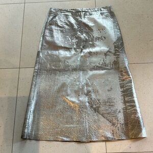 Rozae Nichols silver leather midi skirt size S